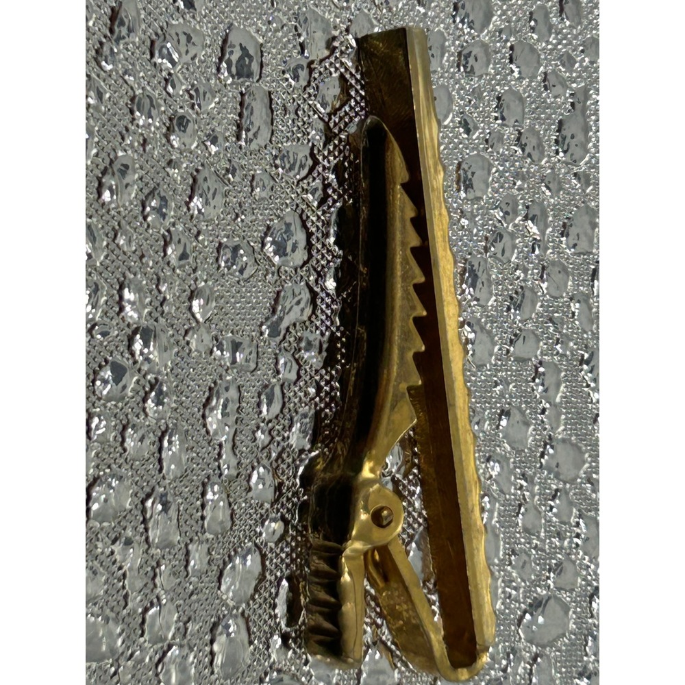 Vintage Anson Gold Tone Tie Clip Red Gemstone Accent Textured Ribbed Men Jewelry